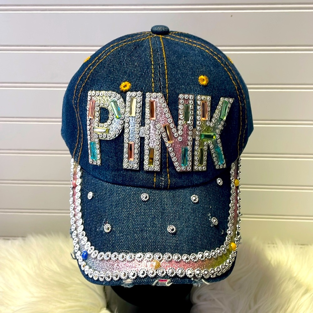 PINK Bling 💎 Dark Blue Denim Baseball Cap